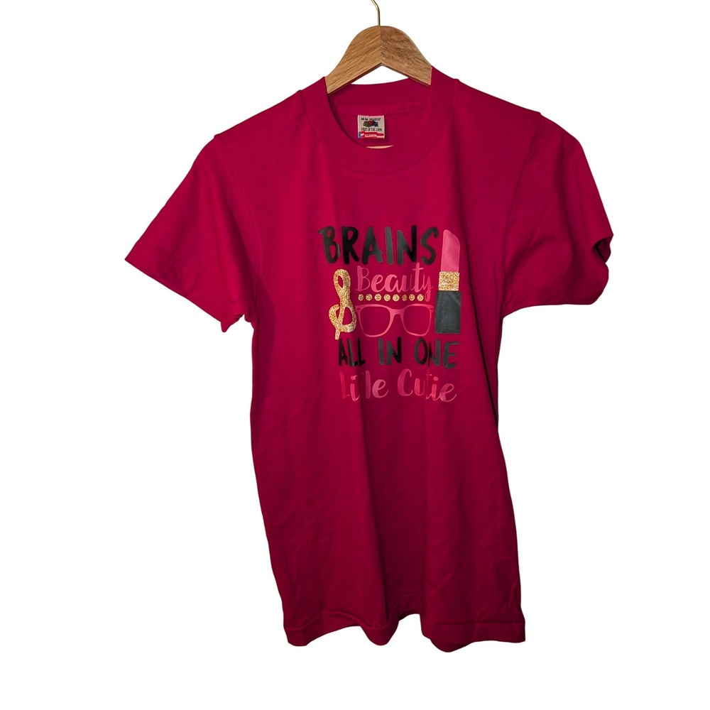 Vintage Fruit of the Loom Kids Fuchsia Pink Single Stitch T-Shirt Size 14-16 USA